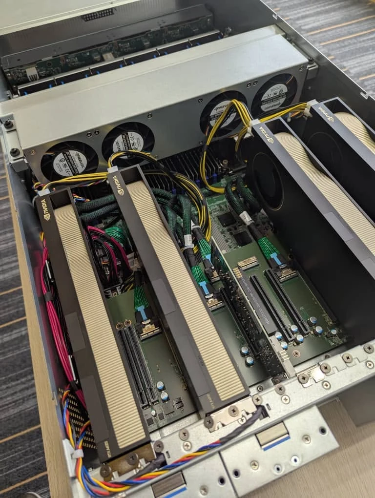 On-premise AI server with 4x NVIDIA A6000 GPUs at Agmo HQ